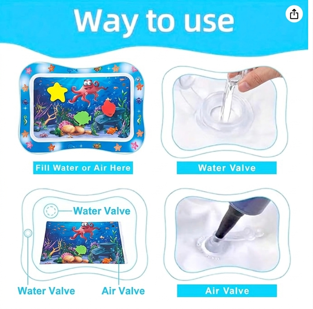 Baby Kids Water Play Mat Toys Inflatable Tummy Time Leakproof Water Play Mat, Fun Activity Play Center Indoor and Outdoor Water Play Mat for Baby Random Design