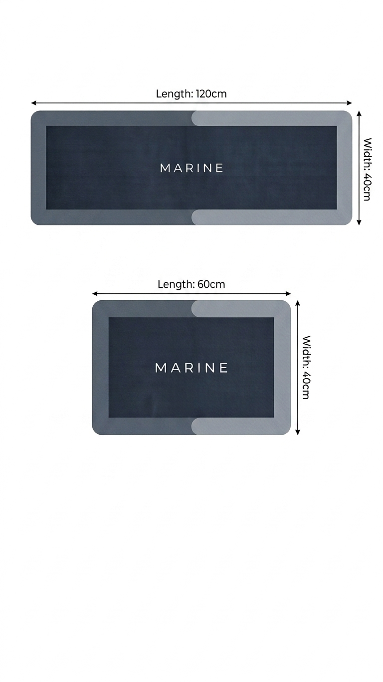 2 Pcs Kitchen Mats Set – Waterproof Memory Foam Anti-Fatigue Mat Non-Slip Rug for Kitchen, Sink, Laundry & Home Office – 120x40 cm + 40x60 cm (Marine Design)