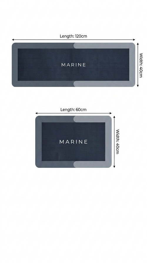 2 Pcs Kitchen Mats Set – Waterproof Memory Foam Anti-Fatigue Mat Non-Slip Rug for Kitchen, Sink, Laundry & Home Office – 120x40 cm + 40x60 cm (Marine Design)